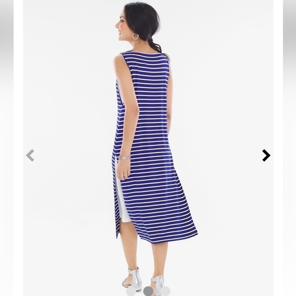 Chicos Sleeveless Blue/White Striped Double Layer Dress. Size 3. P10/A2106 - Picture 2 of 9